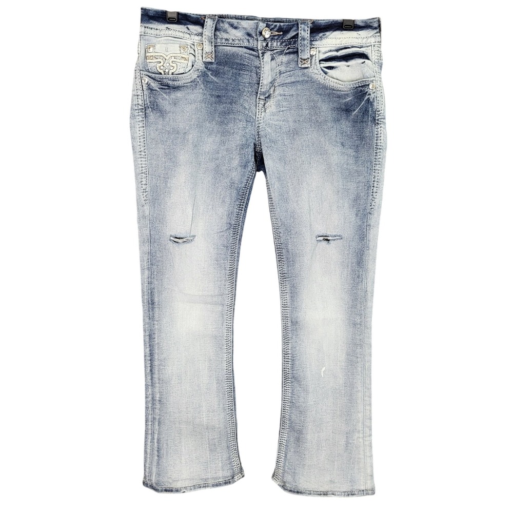 Rock Revival Brunella Boot Cut Jeans Womens 29 Embellished Distressed Hemmed‎